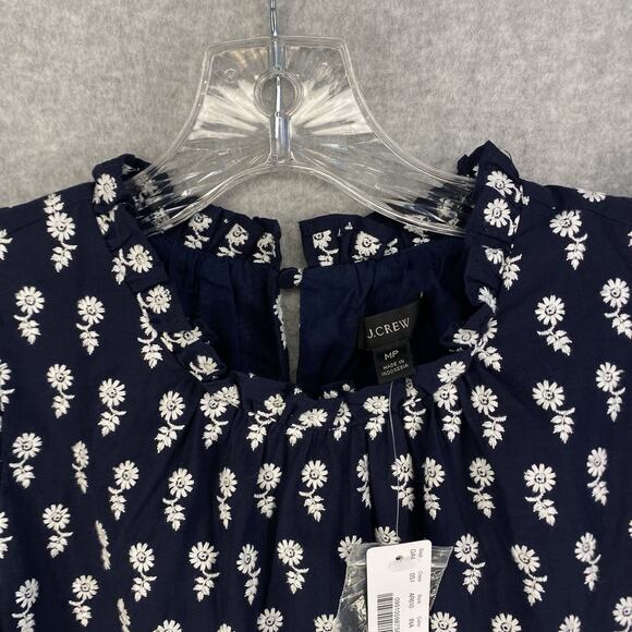 💙 J Crew Womens Medium Petite Navy Floral Tiered Midi Dress Pockets 💙 - Picture 7 of 14